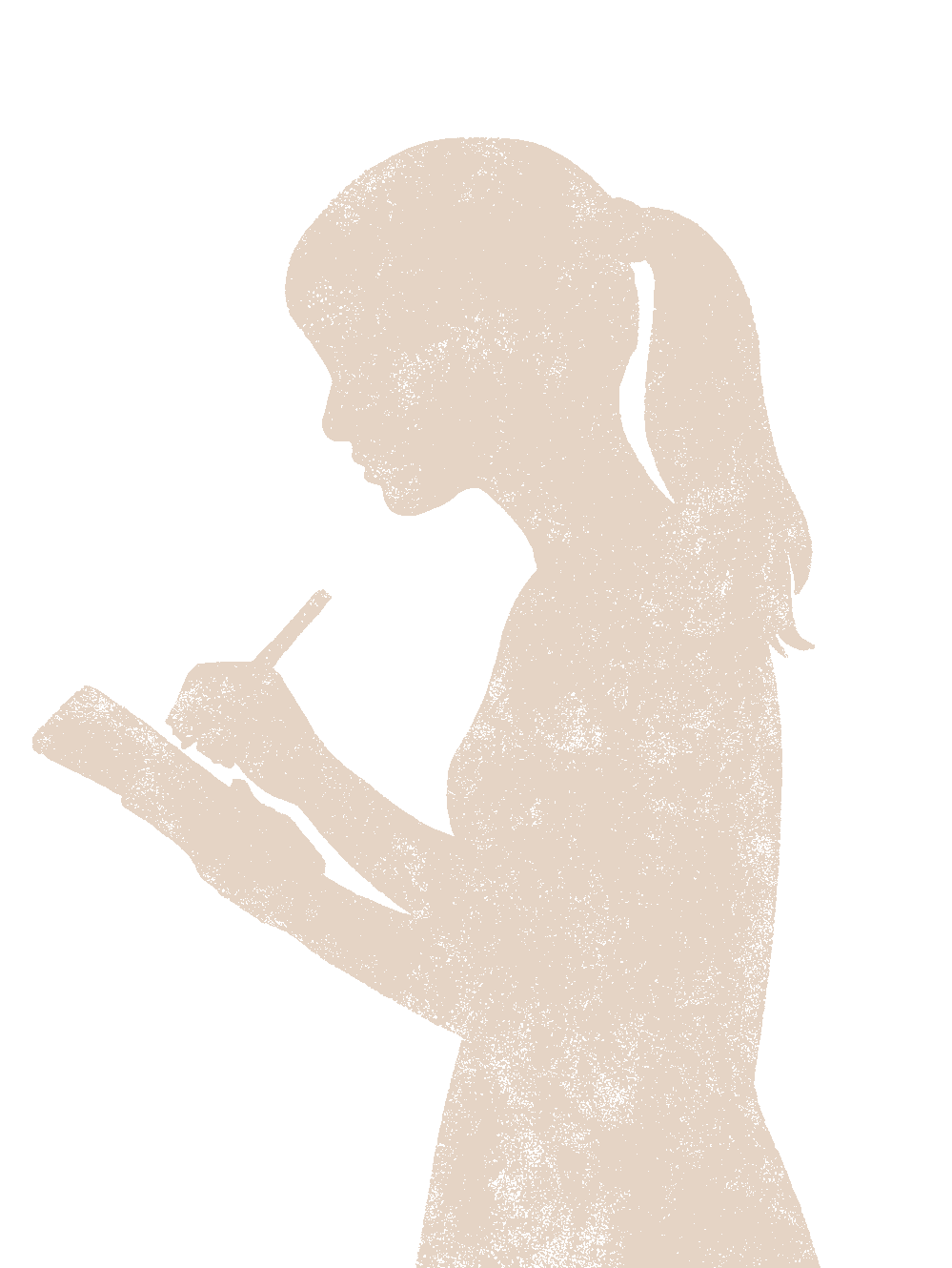 Illustration of a person holding a notebook and guide (hero background)